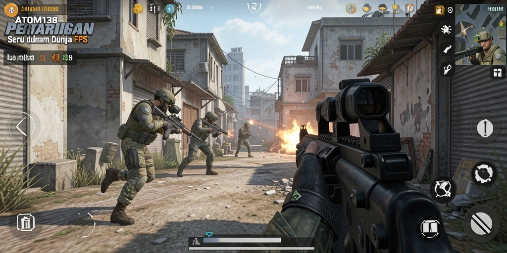 Tampilkan aksi seru gameplay ATOM138 dalam pertempuran FPS.