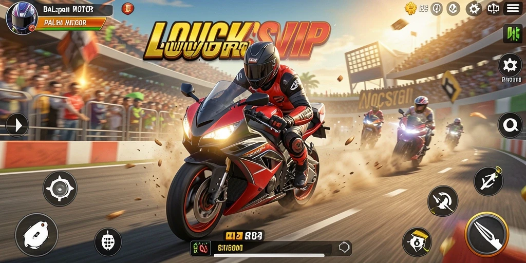 Tampilan gameplay seru dalam LUCKSVIP yang penuh aksi balapan motor.