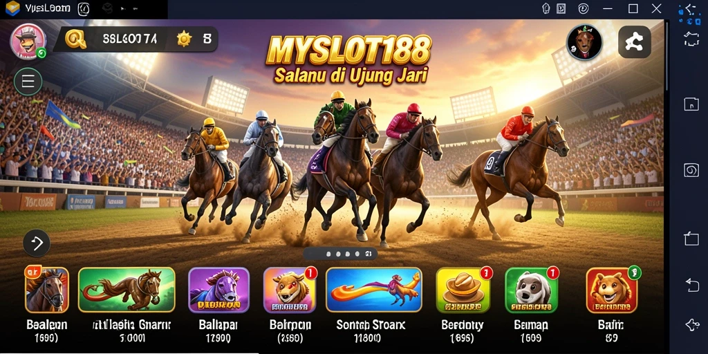 Screenshot utama MYSLOT188 menunjukkan balapan yang intens di lintasan penuh aksi.
