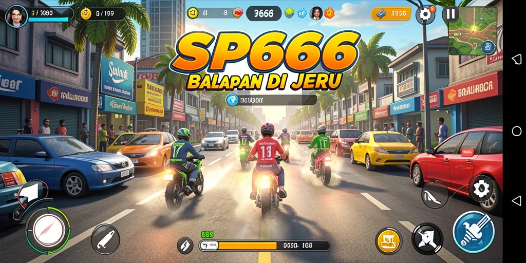 Tampilan gameplay SP666 yang menegangkan di lintasan balap.