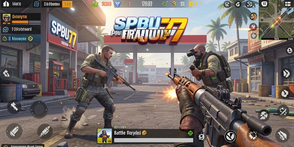 Tampilan atraktif dari gameplay SPBU77 dalam pertarungan Battle Royale.